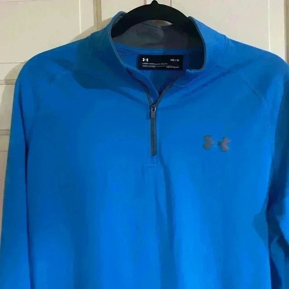 Under Armour Collared Shirt Blue Long Sleeve Polo Golf Heatgear Size Medium - Picture 9 of 9